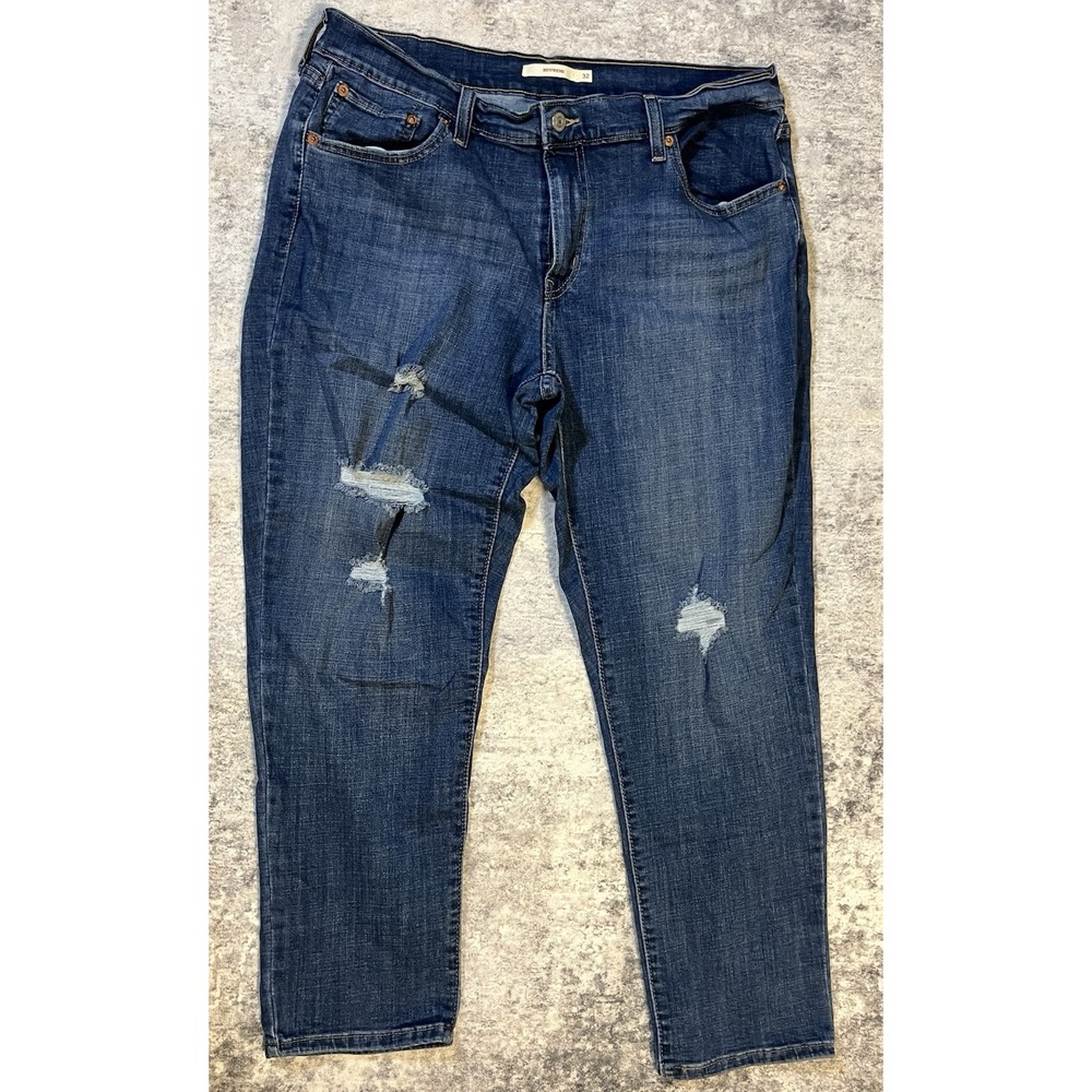 Levi's Jeans Womens 34 Blue Mid-Rise Boyfriend Pants 34 x 26 Distressed Stretch